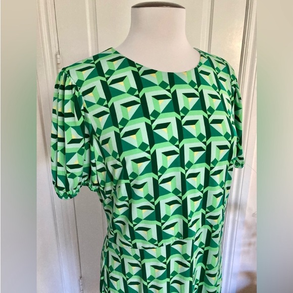 Donna Morgan Jewel Neck Bias Slip Dress with Short Ruched Sleeve and back zipper - Picture 6 of 8